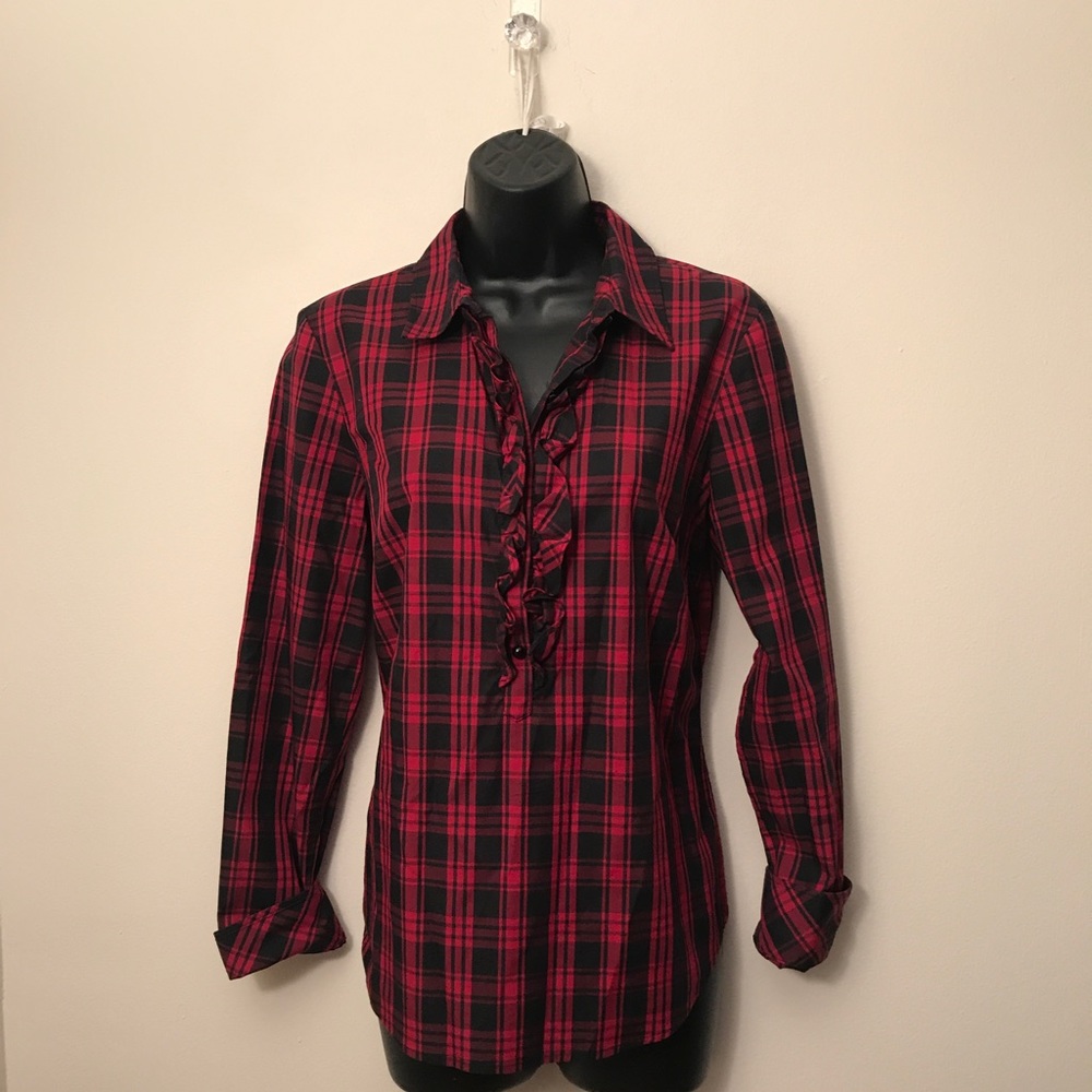 Talbots! Fall Plaid Print Button Down Top - image 1